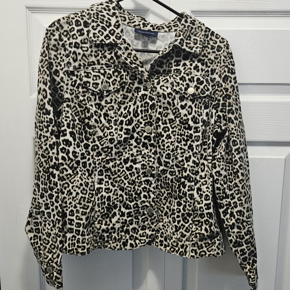 Charter Club Denim Jacket w/leopard print. - Picture 4 of 11